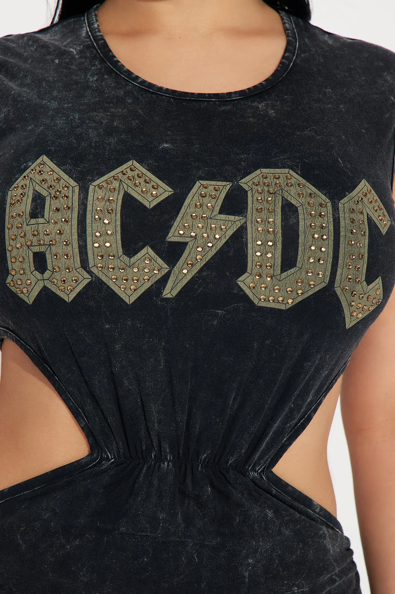 ACDC Rhinestone Cut Out Mini Dress - Black Wash