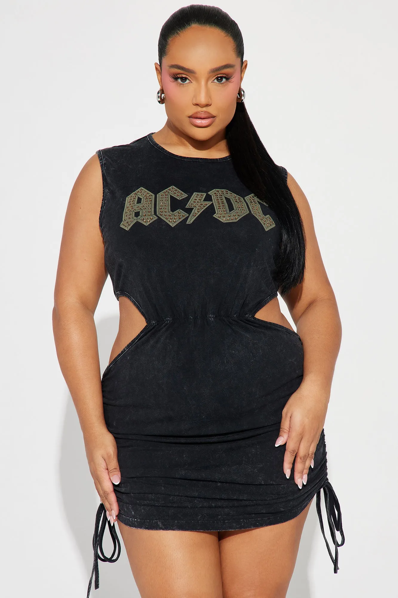 ACDC Rhinestone Cut Out Mini Dress - Black Wash