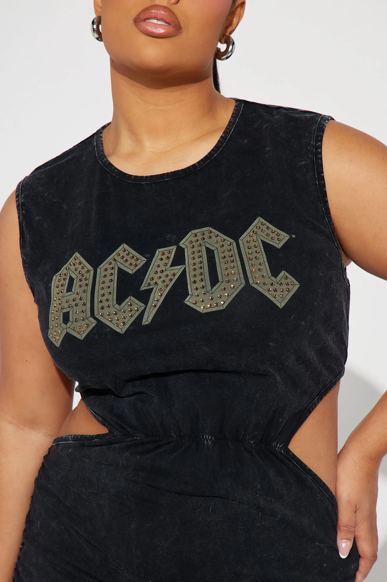 ACDC Rhinestone Cut Out Mini Dress - Black Wash