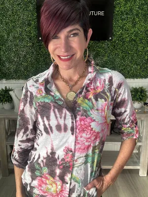 Flower Roll-Up Sleeve Shirt