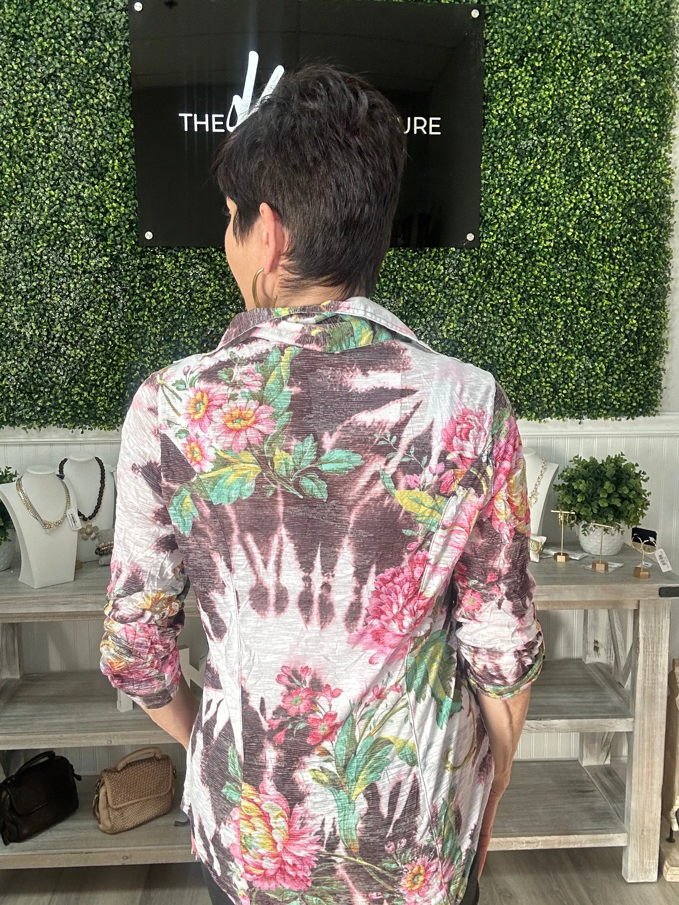 Flower Roll-Up Sleeve Shirt