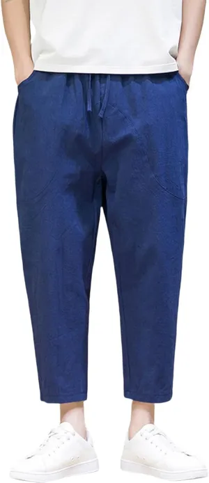 Linen Pants Men Loose Fit Classic Flat Front Chino Pants Casual Lightweight Straight Leg Summer Beach Trousers