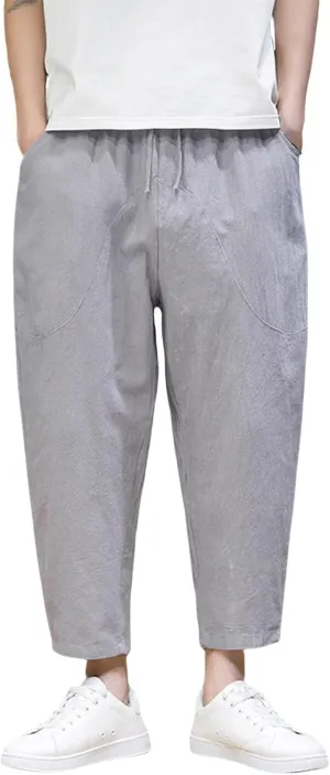Linen Pants Men Loose Fit Classic Flat Front Chino Pants Casual Lightweight Straight Leg Summer Beach Trousers