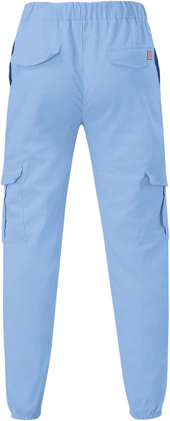 Mens Casual Cargo Pants Elastic Drawstring Trousers Cotton Workout Sweatpants Hiking Outdoor Joggers with Pockets