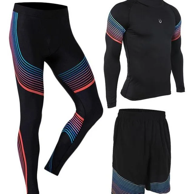 Men's Run set Fitness Suit Gym Wicking Compression Jogging sports tracksuits running sportswear