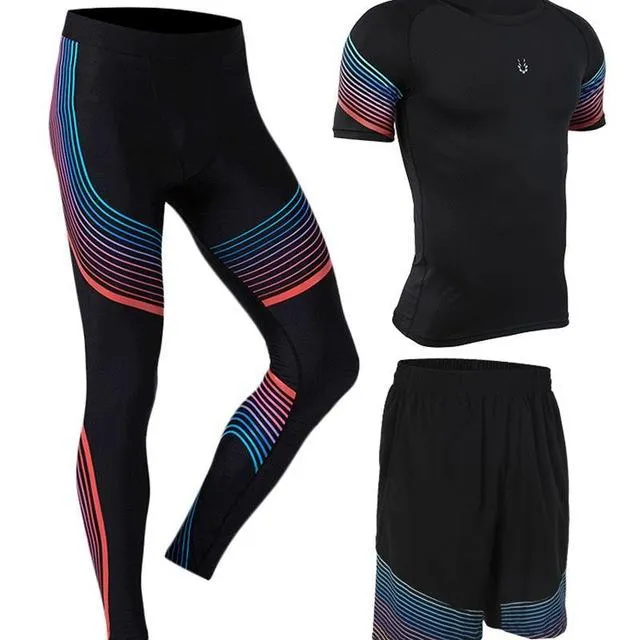 Men's Run set Fitness Suit Gym Wicking Compression Jogging sports tracksuits running sportswear