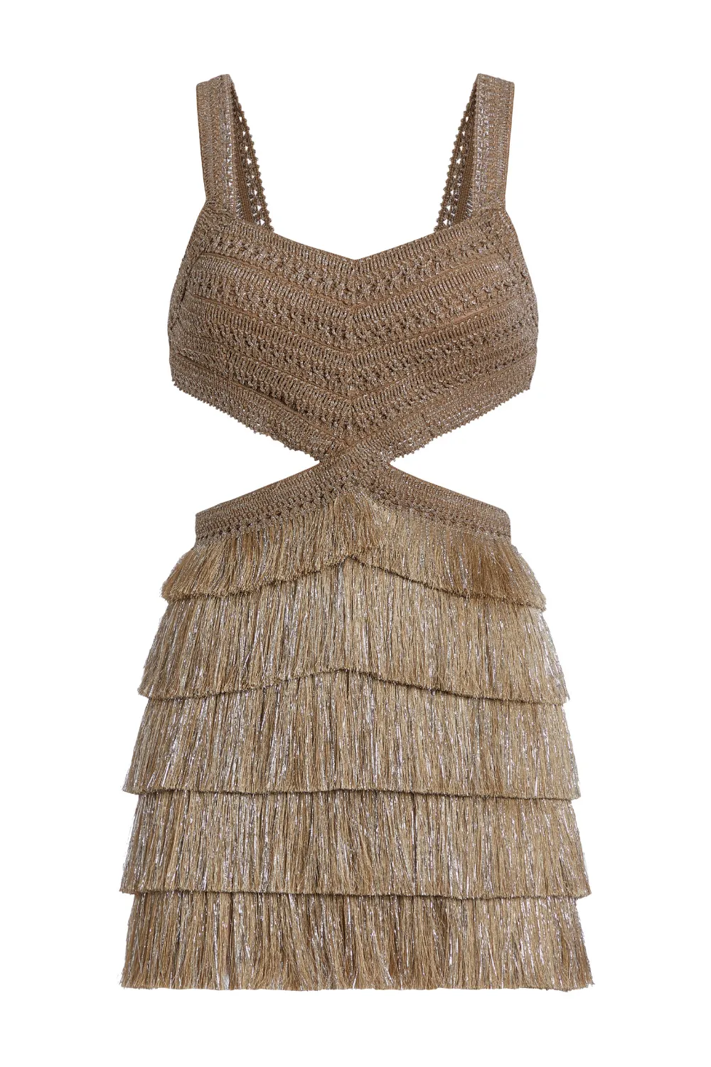 Metallic Fringe Cut-Out Mini Dress