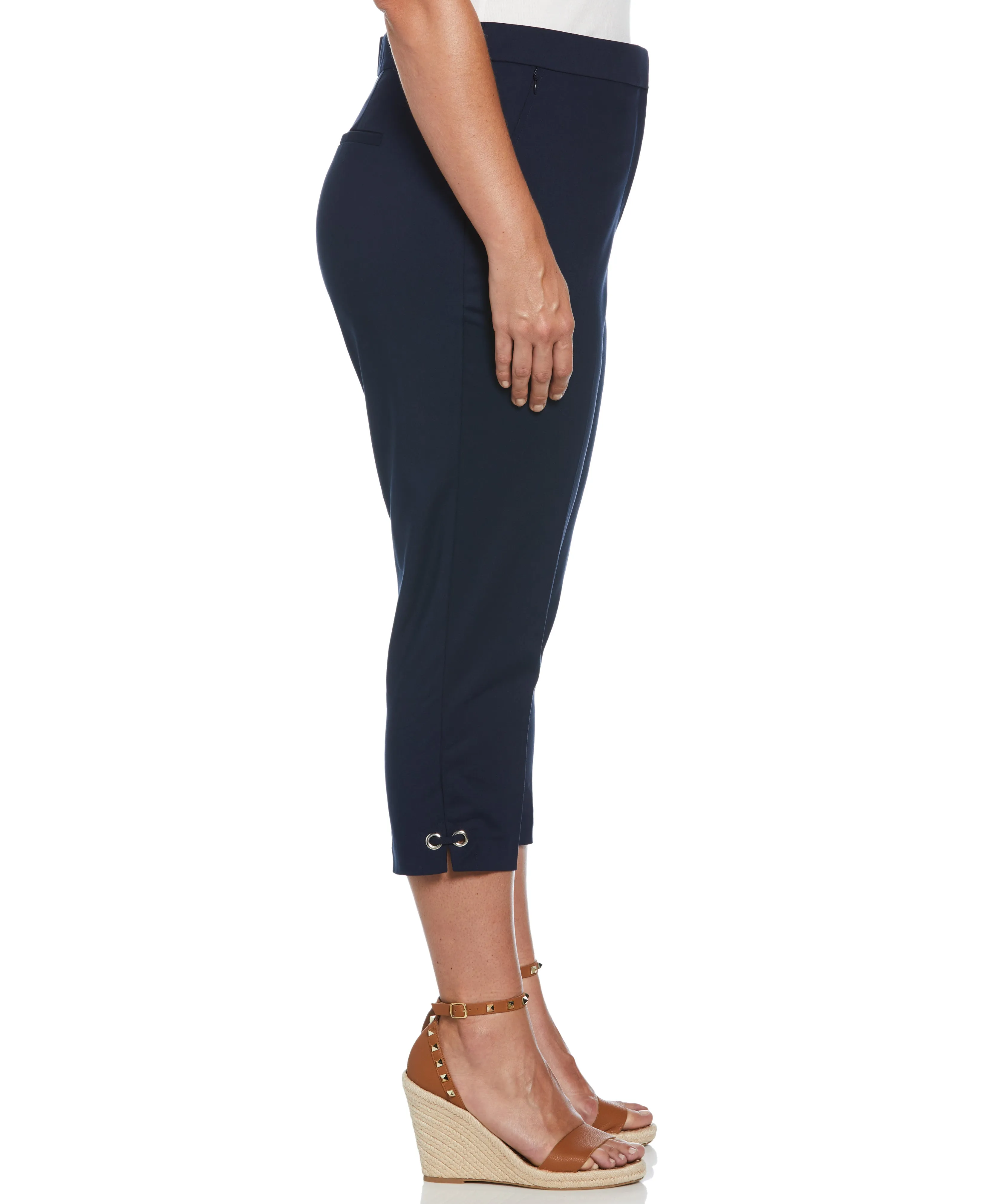 Satin Twill Capri With Grommets