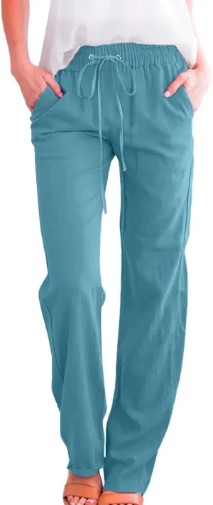 sdbrld Linen Pants Women,Women's 2025 Casual Linen High Waist Pants Drawstring Loose Fit Summer Pants Trousers with Pockets