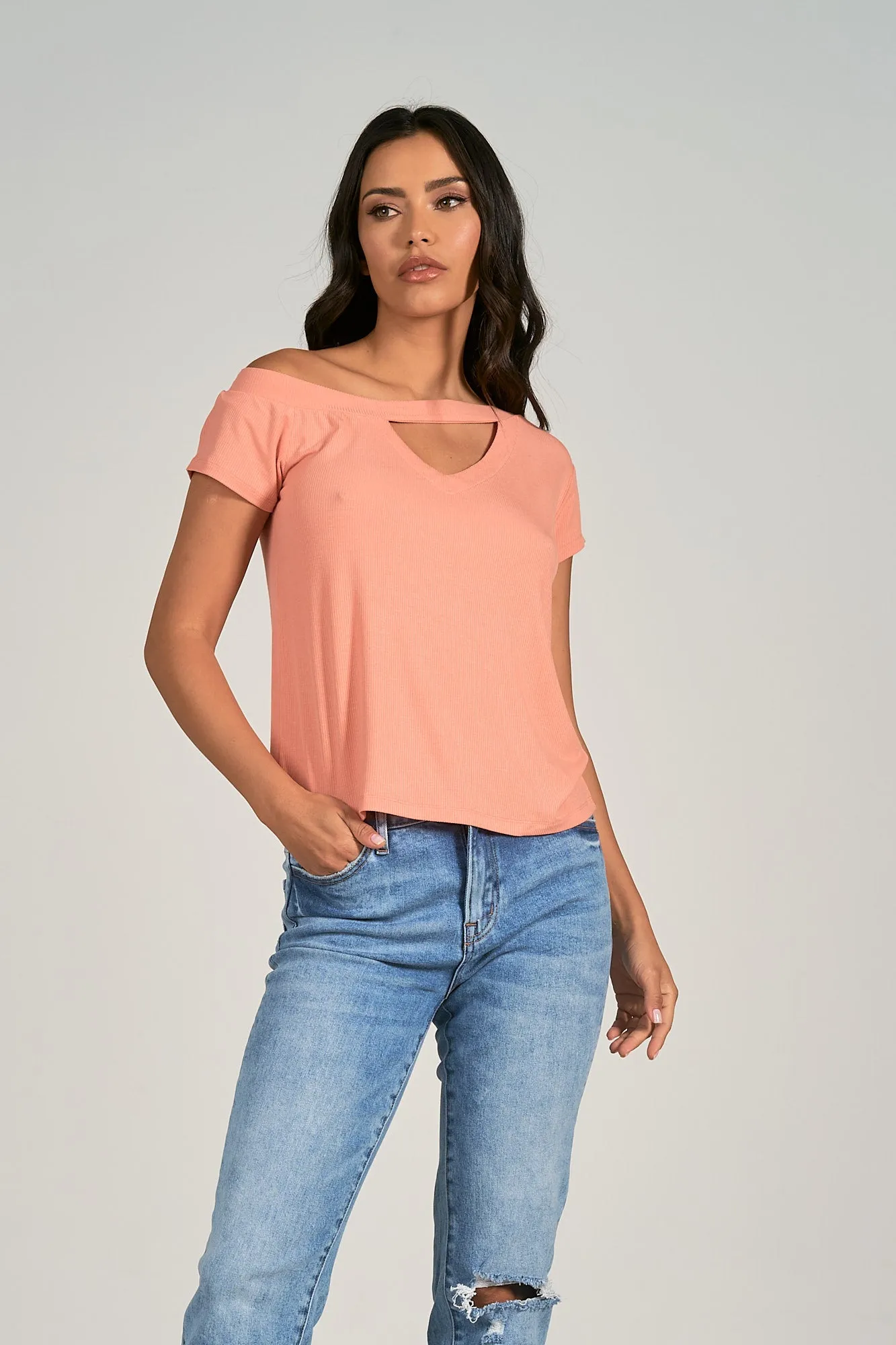 Short Sleeve Cut Out Ribbed Top