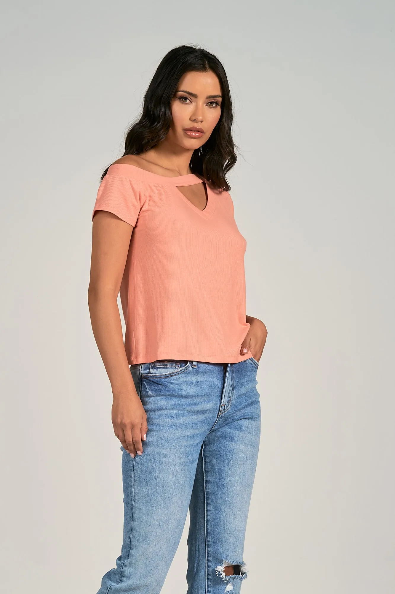 Short Sleeve Cut Out Ribbed Top