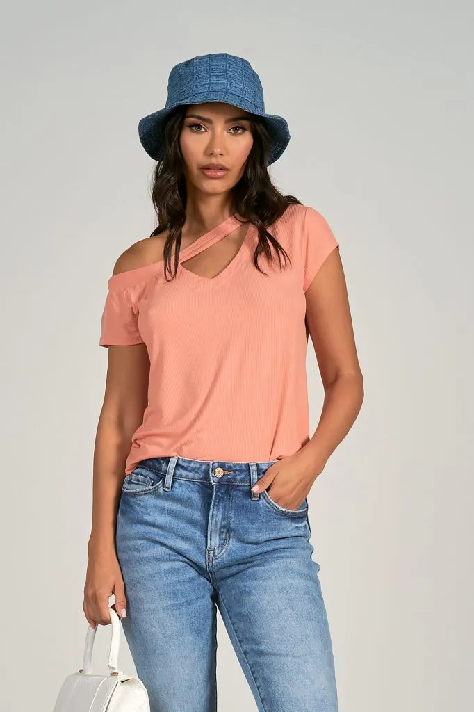 Short Sleeve Cut Out Ribbed Top