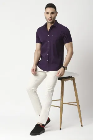 Slim Fit Cotton Twill Stretch Halfsleeves Shirt