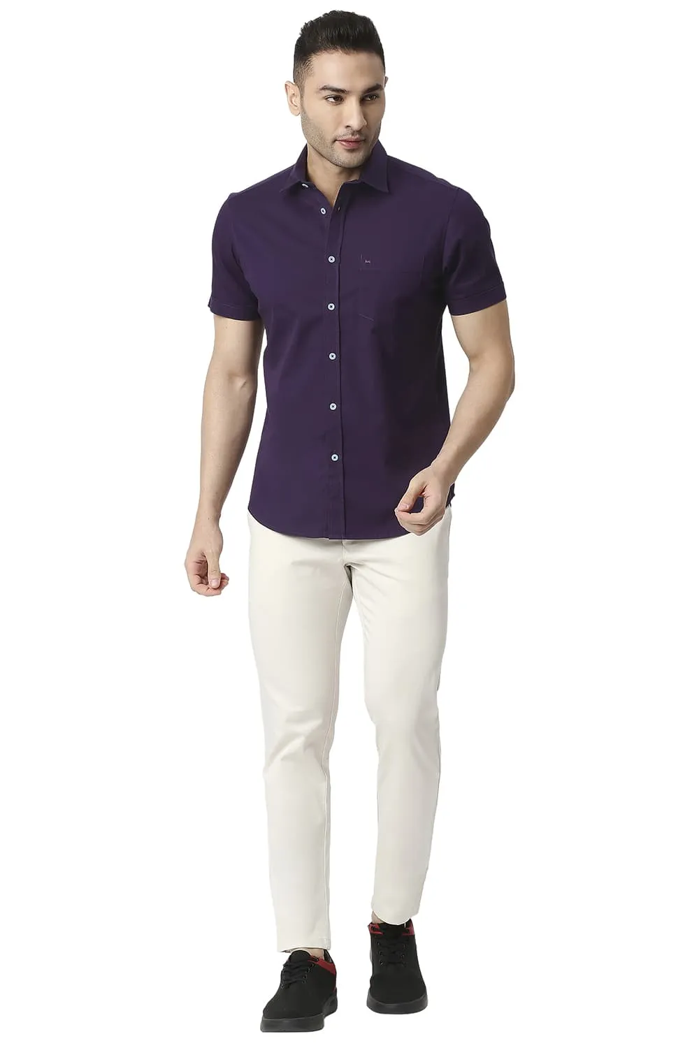 Slim Fit Cotton Twill Stretch Halfsleeves Shirt
