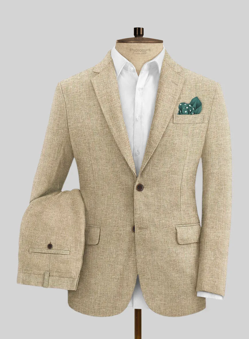 Solbiati Herringbone Beige Linen Suit