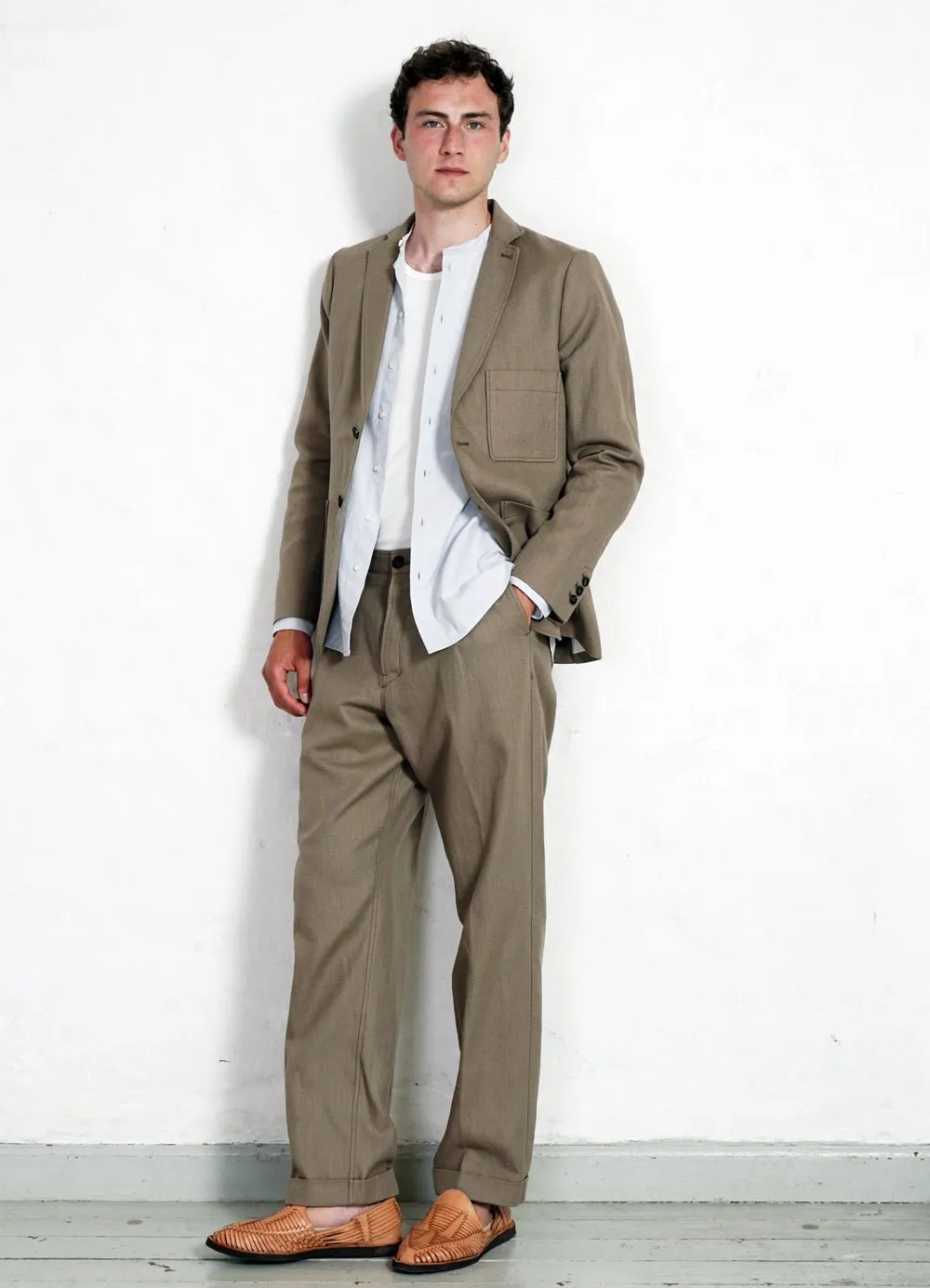 SUNE | Pleated Wide Cut Trousers | Bay Leaf
