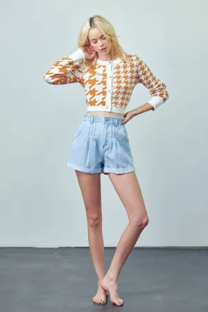 Super High Rise Pleated Roll Up Mom Denim Shorts