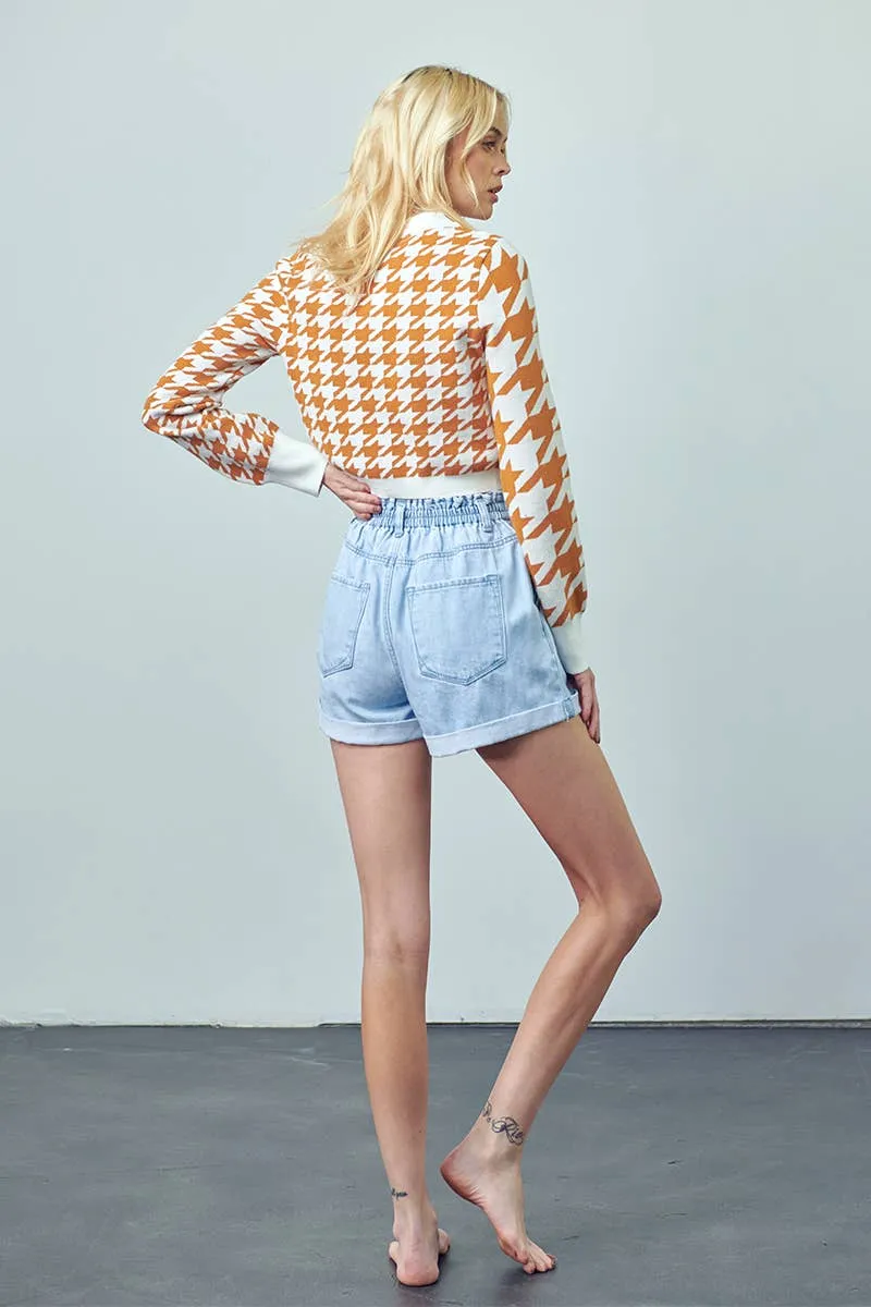Super High Rise Pleated Roll Up Mom Denim Shorts