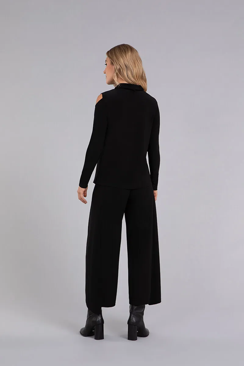 Turtle Neck Cut Out Shoulder Top | Black