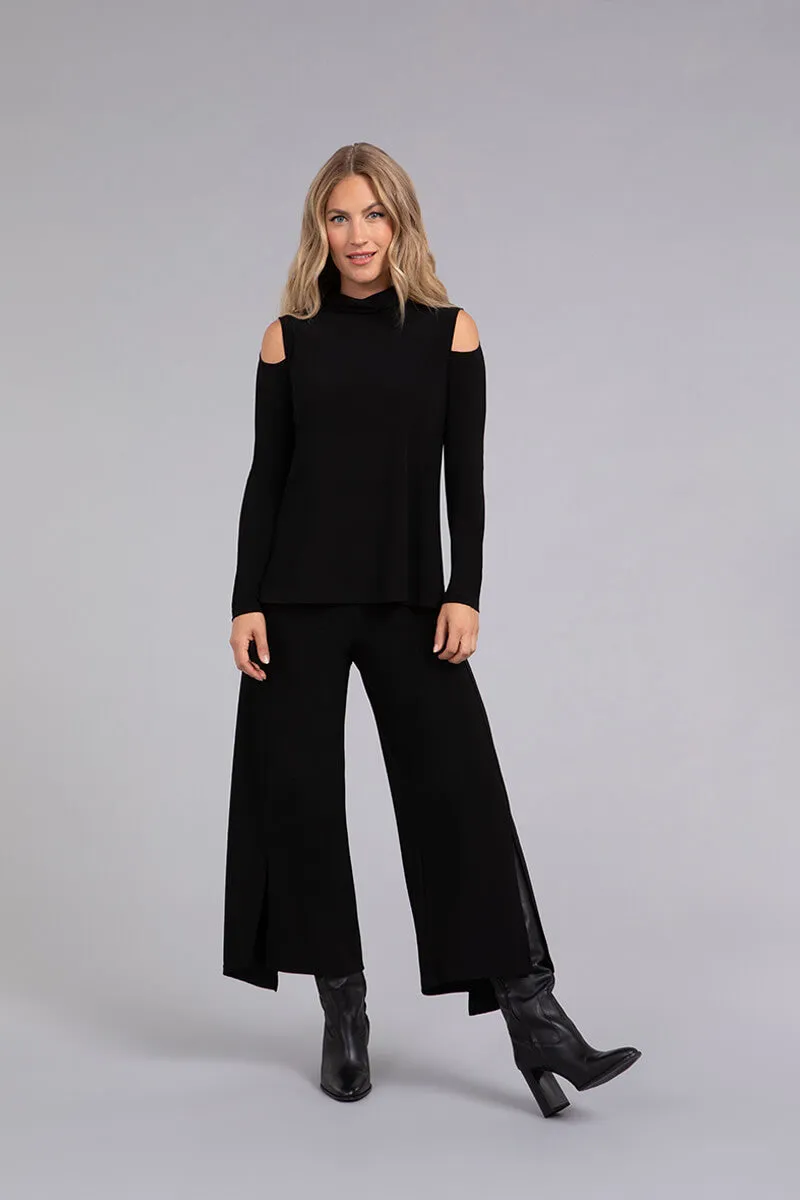 Turtle Neck Cut Out Shoulder Top | Black