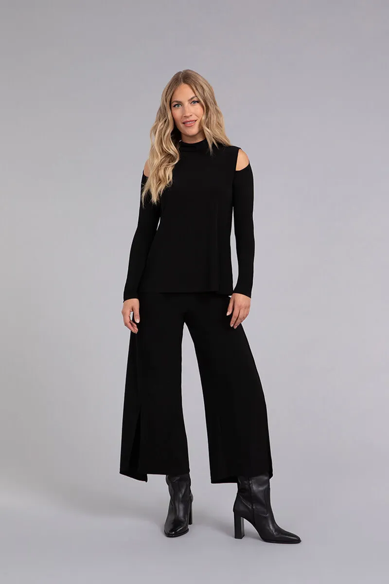Turtle Neck Cut Out Shoulder Top | Black