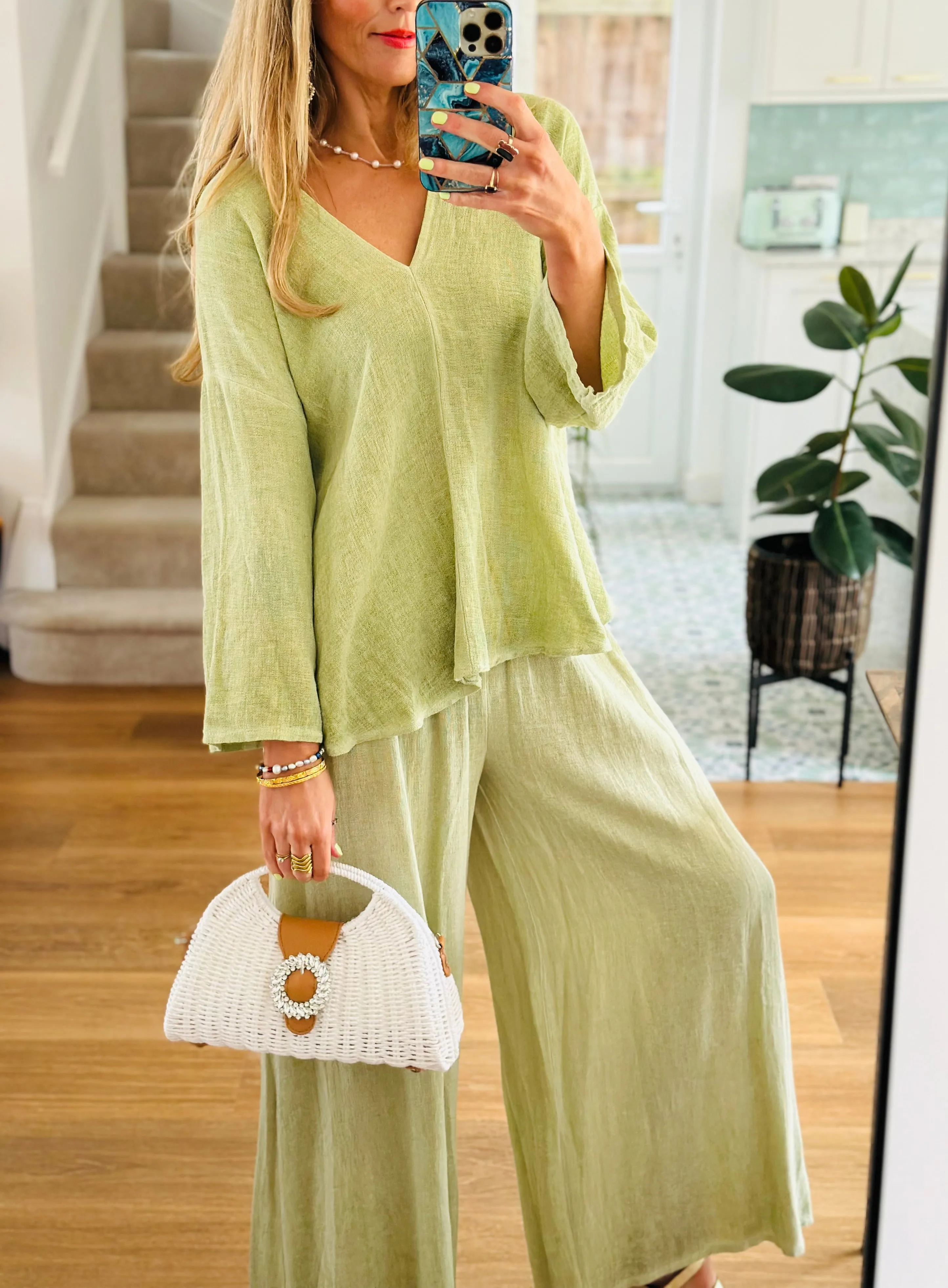 Washed Linen Pistachio Trousers
