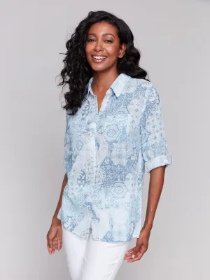 Wet Printed Roll Up Sleeves Blouse Cleste, Celestial